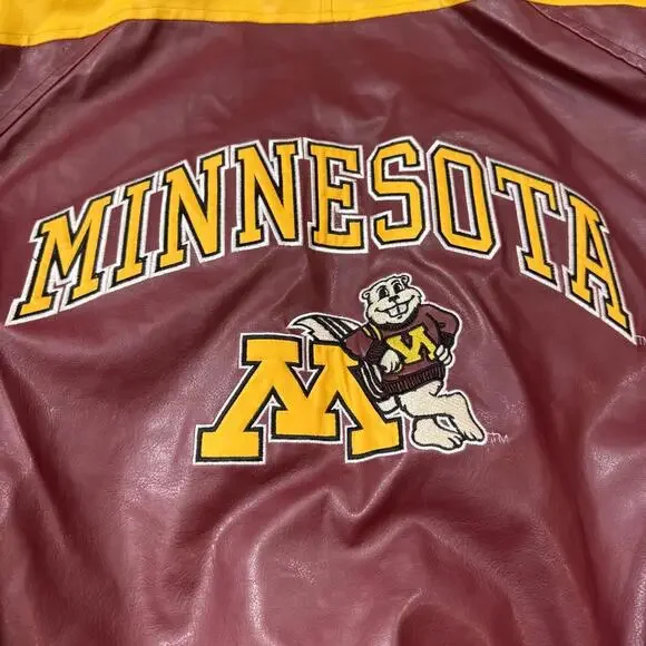 Steve & Barry’s Minnesota Golden Gophers Bomber Jacket Faux Leather Coat Mens XL - Picture 8 of 9